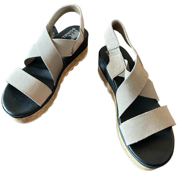 Sorel Cameron Flatform Wedge Slingback Cork Platform Banded Straps NEW Size 9 - Picture 6 of 11